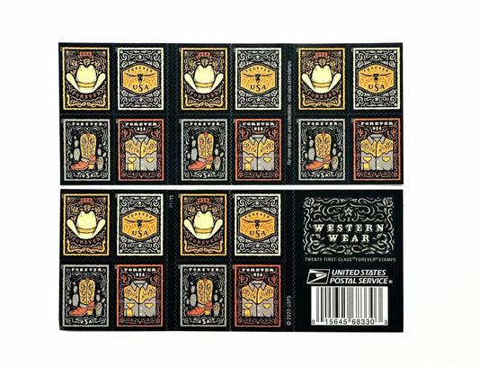 Western Wear Cowboy Style Label Set – Hat, Boots, Belt, Shirt Design for Vintage and Country Themes 100pcs/Pack (20pcs/Booklet)