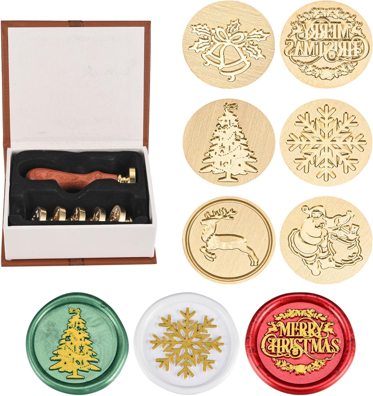 Yoption 6 Pcs Wax Seal Stamp Set, Vintage Tree of Life Bee Heart Compass Feather with Love Sealing Wax Stamps Kit, Wooden Handle with Brass Head for Wedding Invitation Cards Christmas Gift